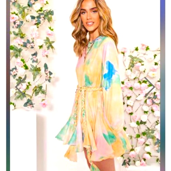 ✨NWOT✨SAVED BY THE DRESS✨YELLOW TIE-DYE MINI - Picture 5 of 7